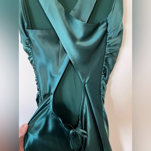 NEW Reformation Anaiis Long Silk Dress Forest Dark Green | US 6 UK 10 - Picture 7 of 14